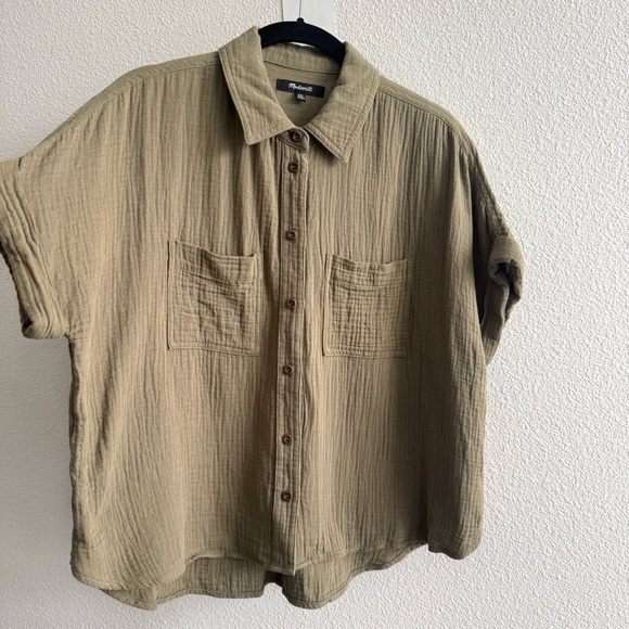 Madewell Lightspun Beachside Dolman Shirt Distant Surplus Green Boxy Crop Top - Picture 6 of 11